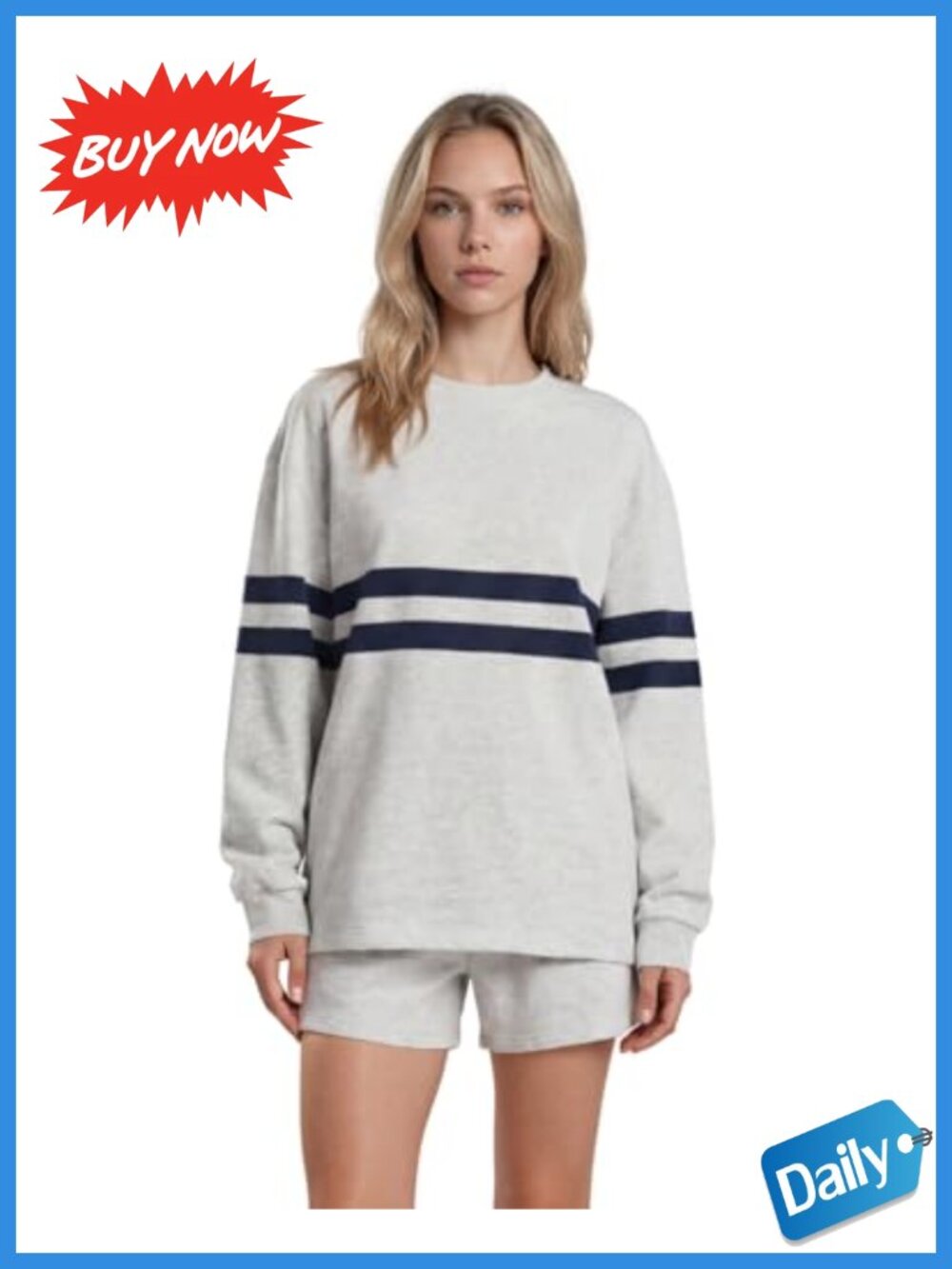 Almere 100% Cotton Varsity Lounge Set Oversized Crewneck Top & Shorts